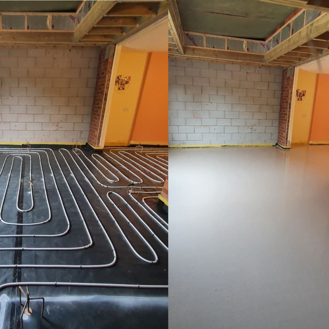 Before and After Screed Radical Heating Solutions Ltd